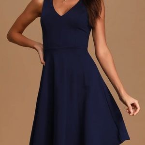 Brand New NWT Lulu’s Navy Blue Skater Dress - Perfect Wedding Guest Dress
